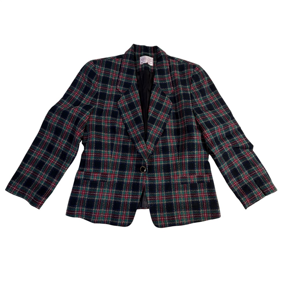 Pendleton Virgin Wool Blazer Size 8 Multicolor Plaid Single Button‎ P331-112 USA